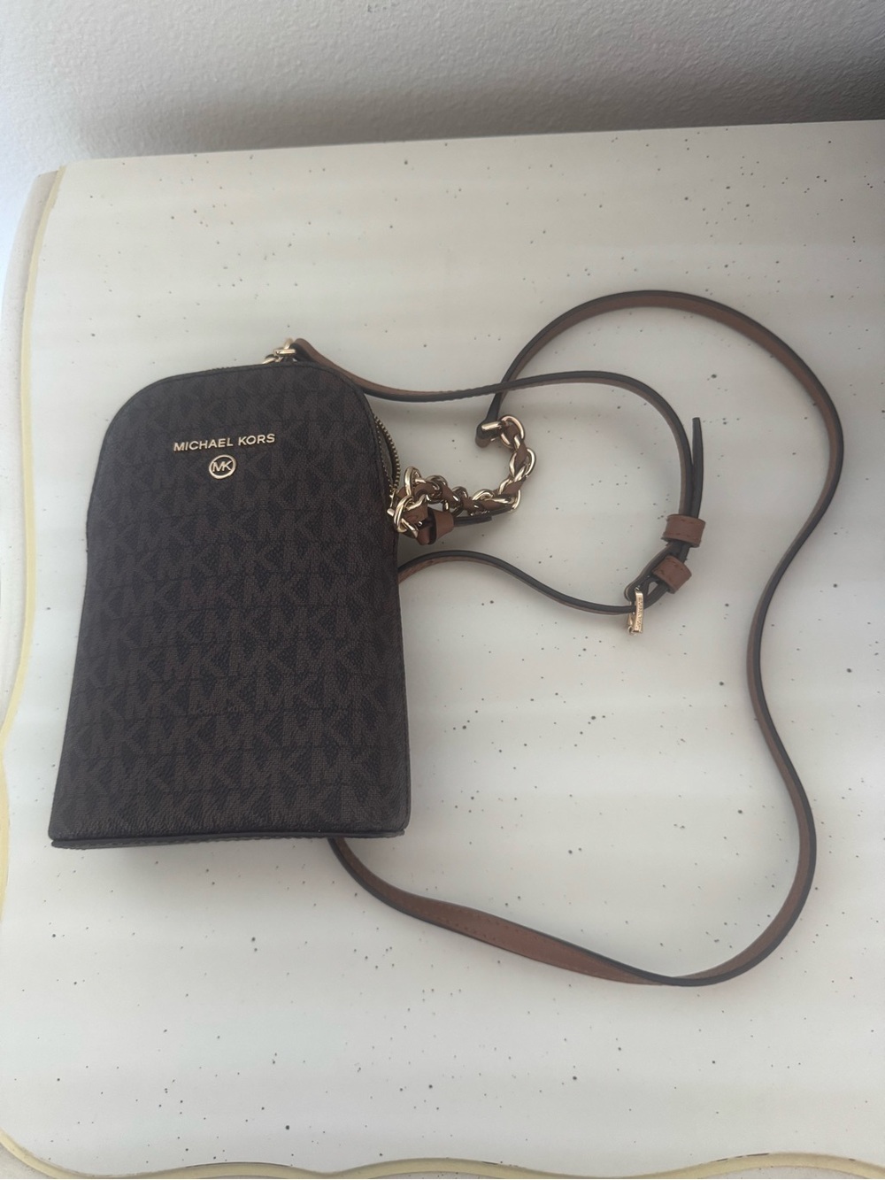Michael Kors Jet Set Signature Logo Crossbody Phone Pouch with Gold Hardware